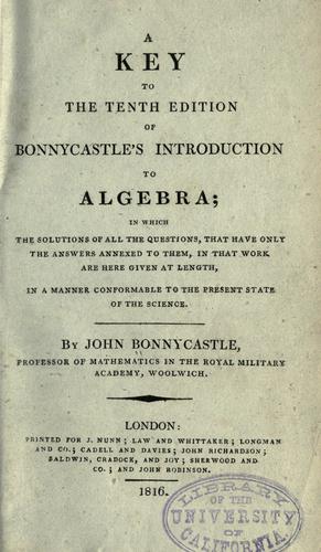 Cover for A key to the tenth edition of Bonnycastle's Introduction to algebra