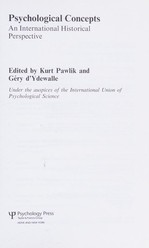 Cover for PSYCHOLOGICAL CONCEPTS: AN INTERNATIONAL HISTORICAL PERSPECTIVE; ED. BY KURT PAWLIK.