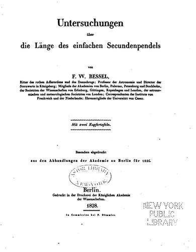 Cover for Untersuchungen über die Länge des einfachen Secundendpendels