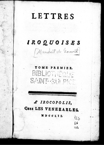 Cover for Lettres iroquoises