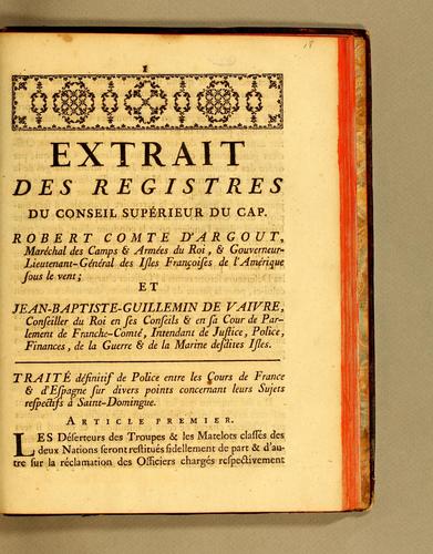Cover for Extrait des registres du Conseil superieur du Cap