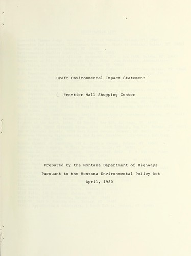 Cover for Draft environmental impact statement Frontier Mall Shopping Center