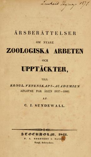 Cover for Årsberättelser om nyare zoologiska arbeten och upptäckter
