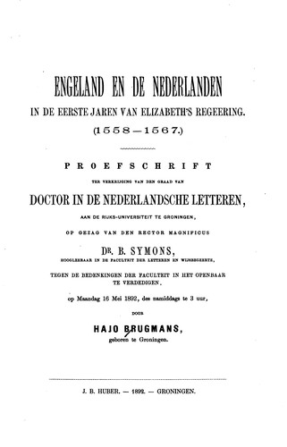 Cover for Engeland en de Nederlanden in de eerste jaren van Elizabeth's regeering (1558-1567)