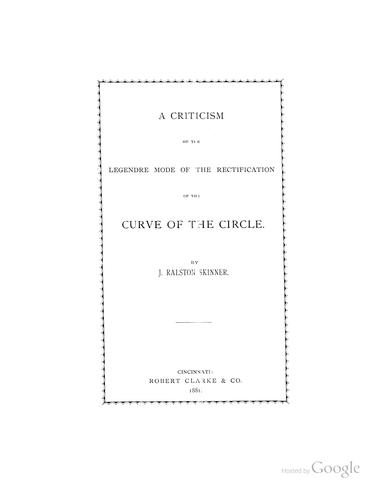 Cover for A Criticism on the Legendre Mode of the Rectification of the Curve of the Circle