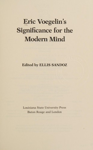 Cover for Eric Voegelin's significance for the modern mind