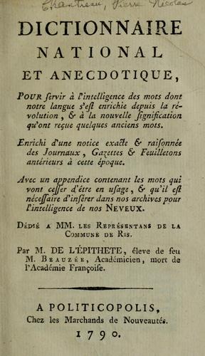 Cover for Dictionnaire national et anecdotique