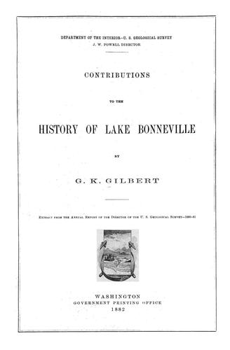 Cover for Contributions to the history of Lake Bonneville