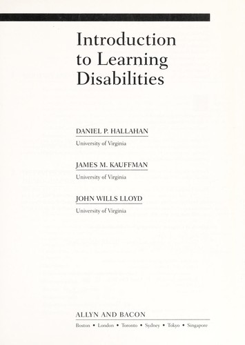 Cover for Introduction to learning disabilities