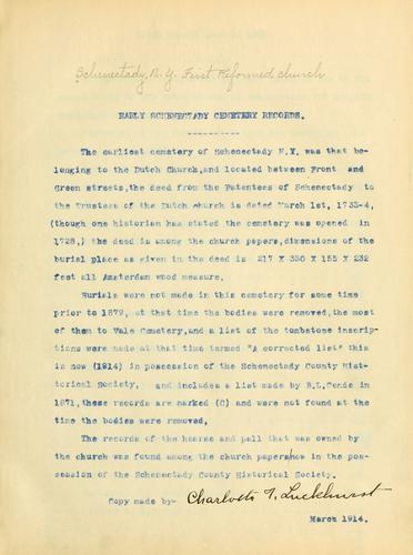Cover for Early Schenectady cemetery records.