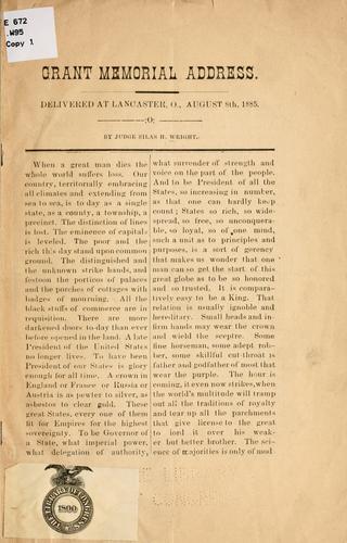 Cover for Grant memorial address.