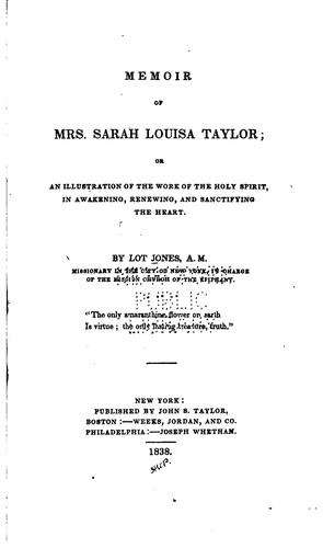 Cover for Memoir of Mrs. Sarah Louisa Taylor ...