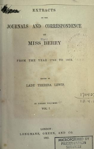 Cover for Extracts of the journals and correspondence from the year 1783 to 1852