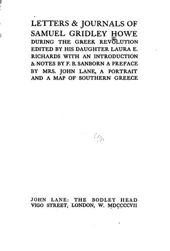 Cover for Letters & Journals of Samuel Gridley Howe During the Greek Revolution