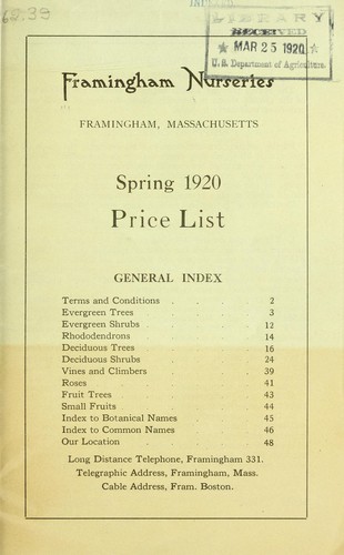Cover for Spring 1920 price list