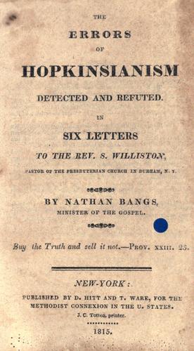 Cover for The errors of Hopkinsianism detected and refuted.