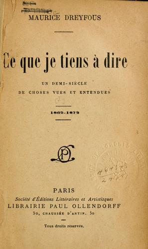 Cover for Ce que je tiens à dire