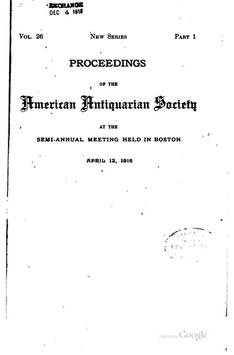 Cover for Proceedings of the American Antiquarian Society