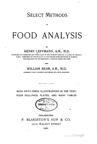 Cover for Select methods in food analysis
