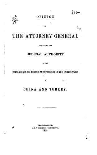 Cover for Opinion of the Attorney General Concerning the Judicial Authority of the Commissioner Or ...