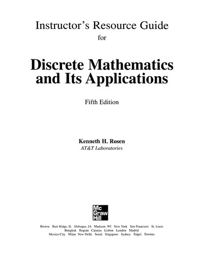 Cover for Instructor's resource guide for discrete mathematics and its applications