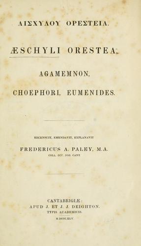 Cover for Orestea, Agamemnon, Choephori, Eumenides.