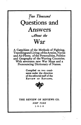 Cover for Two Thousand Questions and Answers about the War: A Catechism of the Methods ...
