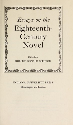 Cover for Essays on the eighteenth-century novel.