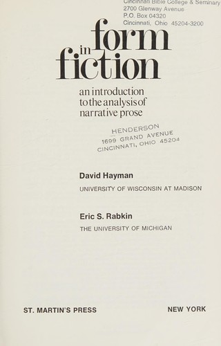 Cover for Form in fiction