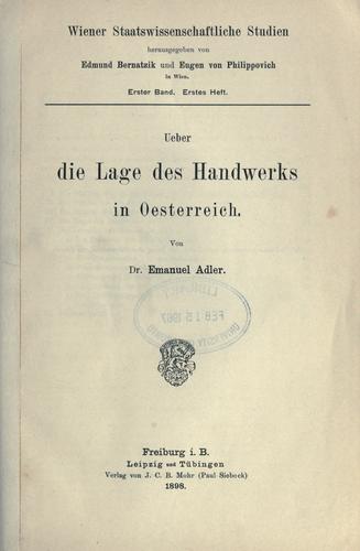 Cover for Ueber die Lage des Handwerks in Oesterreich.
