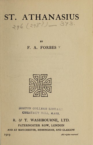 Cover for St. Athanasius