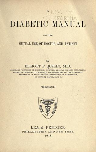 Cover for A diabetic manual for the mutal use of doctor and patient