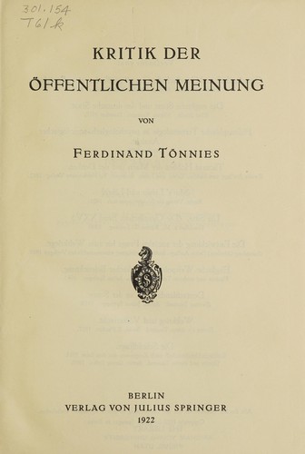 Cover for Kritik der öffentlichen meinung
