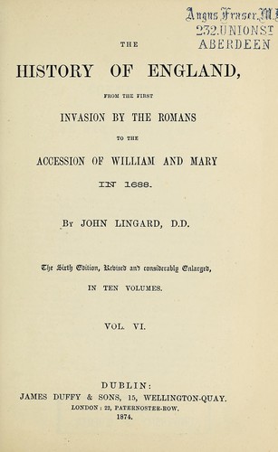 Cover for The history of England, from the first invasion by the Romans to the accession of William and Mary in 1688