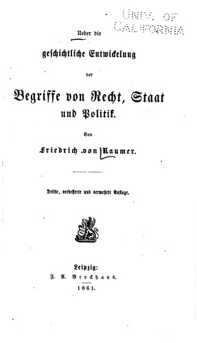 Cover for Ueber die geschichtliche entwickelung der begriffe von recht, staat und politik.