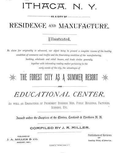 Cover for Ithaca, N.Y. as a city of residence and manufacture ...