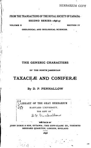 Cover for The Generic Characters of the North American Taxaceae and Coniferae