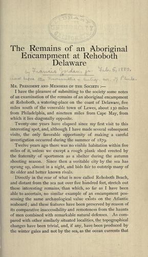 Cover for The remains of an aboriginal encampment at Rehoboth, Delaware