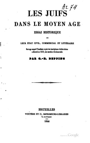 Cover for Les Juifs dans le moyen âge: essai historique sur leur état civil ...