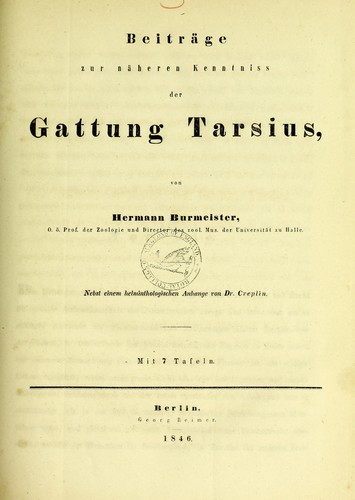 Cover for Beitr©Þge zur n©Þheren Kenntniss der Gattung Tarsius