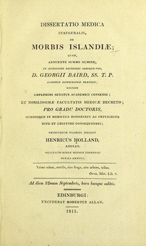 Cover for Dissertatio medica inauguralis, de morbis Islandiae
