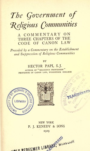 Cover for The government of religious communities