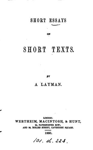Cover for Short essays on short texts, by a layman