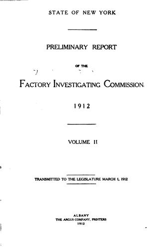 Cover for Preliminary report of the Factory Investigating Commission, 1912 ...