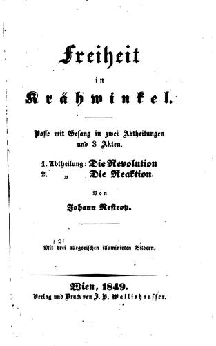 Cover for Freiheit im Krähwinkel: Posse mit Gesang in zwei Abtheilungen und 3 Akten, 1 ...