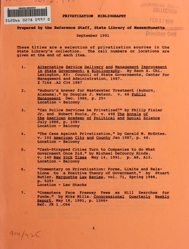 Cover for Privatization bibliography
