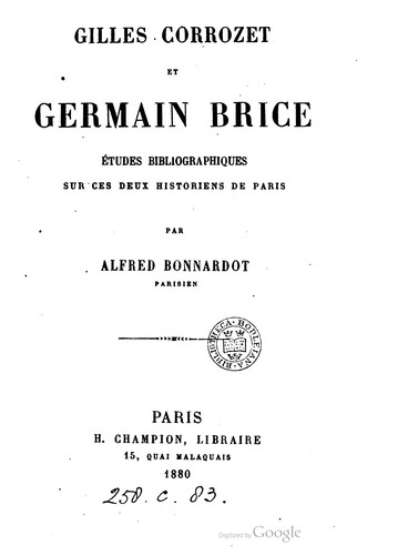 Cover for Gilles Corrozet et Germain Brice