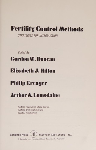 Cover for Fertility control methods: strategies for introduction