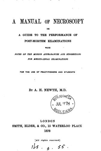 Cover for A manual of necroscopy, or A guide to the performance of post-mortem examinations