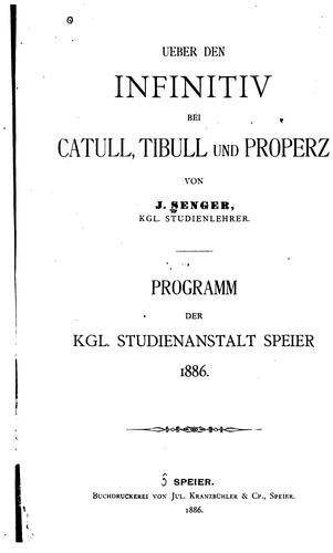 Cover for Ueber den Infinitiv bei Catull, Tibull und Properz...